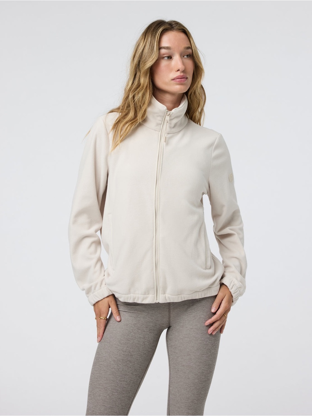 Vuori Light Beige Full-Zip Bomber Jacket